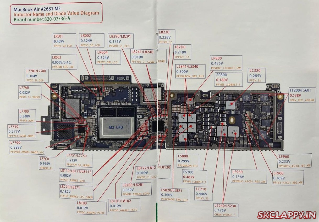 MacBook Air A2681 M2 Board Number 820-02536-A Coil Name and Diode Value Diagram.jpg